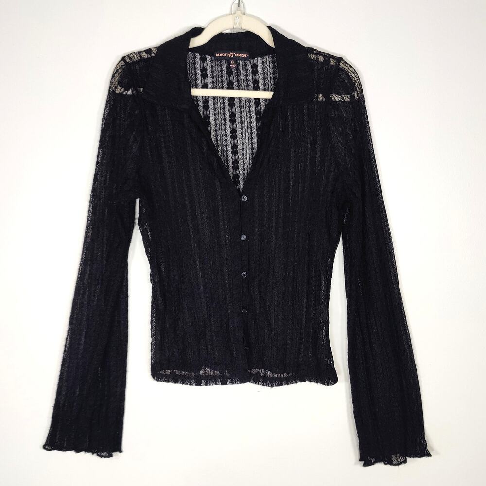 Almost Famous Sheer Lace Black Top XL Whimsigoth Dark Fairy Gothic